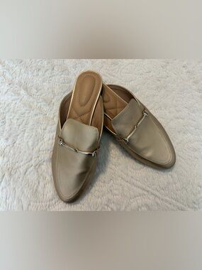 Rachel Zoe Metallic Taupe Gold Backless Loafers Slip On Business Classic Sz 8.5